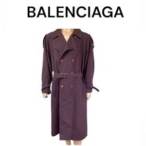 Balenciaga Vintage 80’s Mens Long Double Breasted Belted Trench Coat Purple L